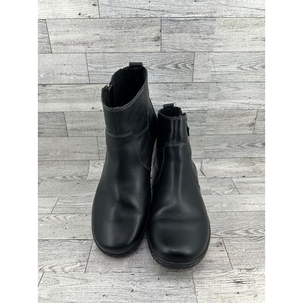 Clarks Collection Women Size 9M Black Leather Ankle Boots Side Zip‎ Wedge